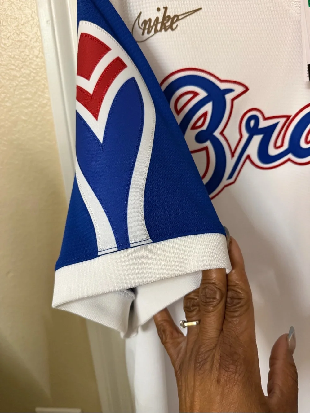 Nike White and Royal Blue Braves Men's Jersey